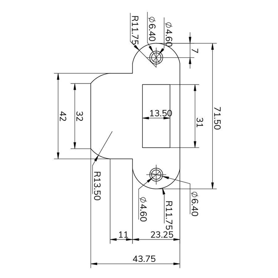 Schließblech runde Ecke verzinkt für Durchgangsschloss