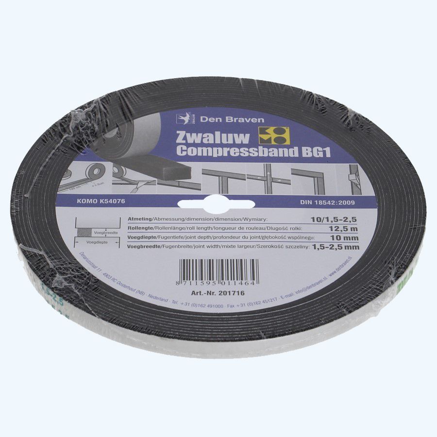 Kompressionsband Zwaluw 10 mm / Fuge 1,5-2,5 mm x 12,5 Meter Kompressionsband Zwaluw 10 mm / Fuge 1,5-2,5 mm x 12,5 Meter