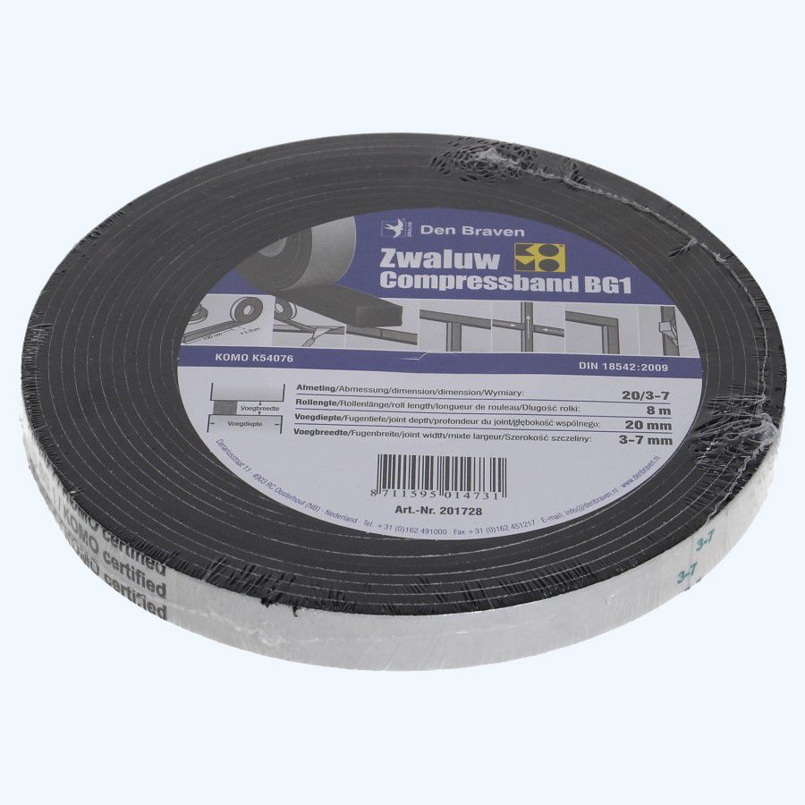 Kompressionsband Zwaluw 20 mm / Fuge 3-7 mm x 8 Meter