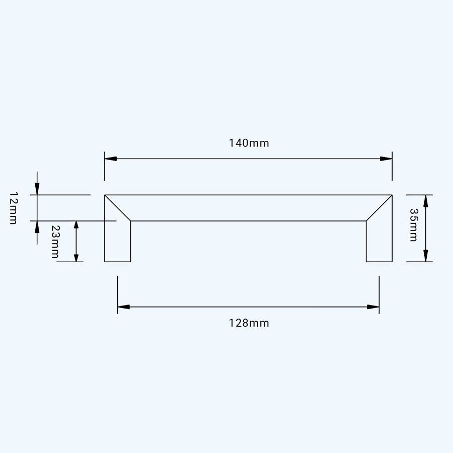 Greep zwart massief RVS rechte hoeken 128 x 35 mm