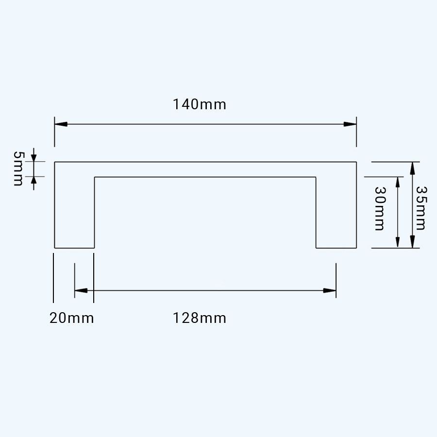 Greep hol RVS vierkant 128 x 35 mm