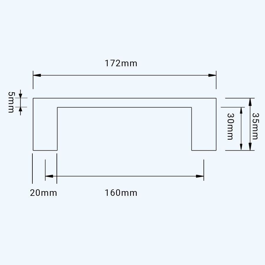 Greep hol RVS vierkant 160 x 35 mm