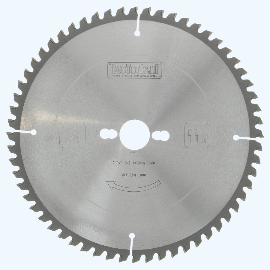 HM-Sägeblatt 260 x 30 mm T=60 (Flach-Dachzahn)