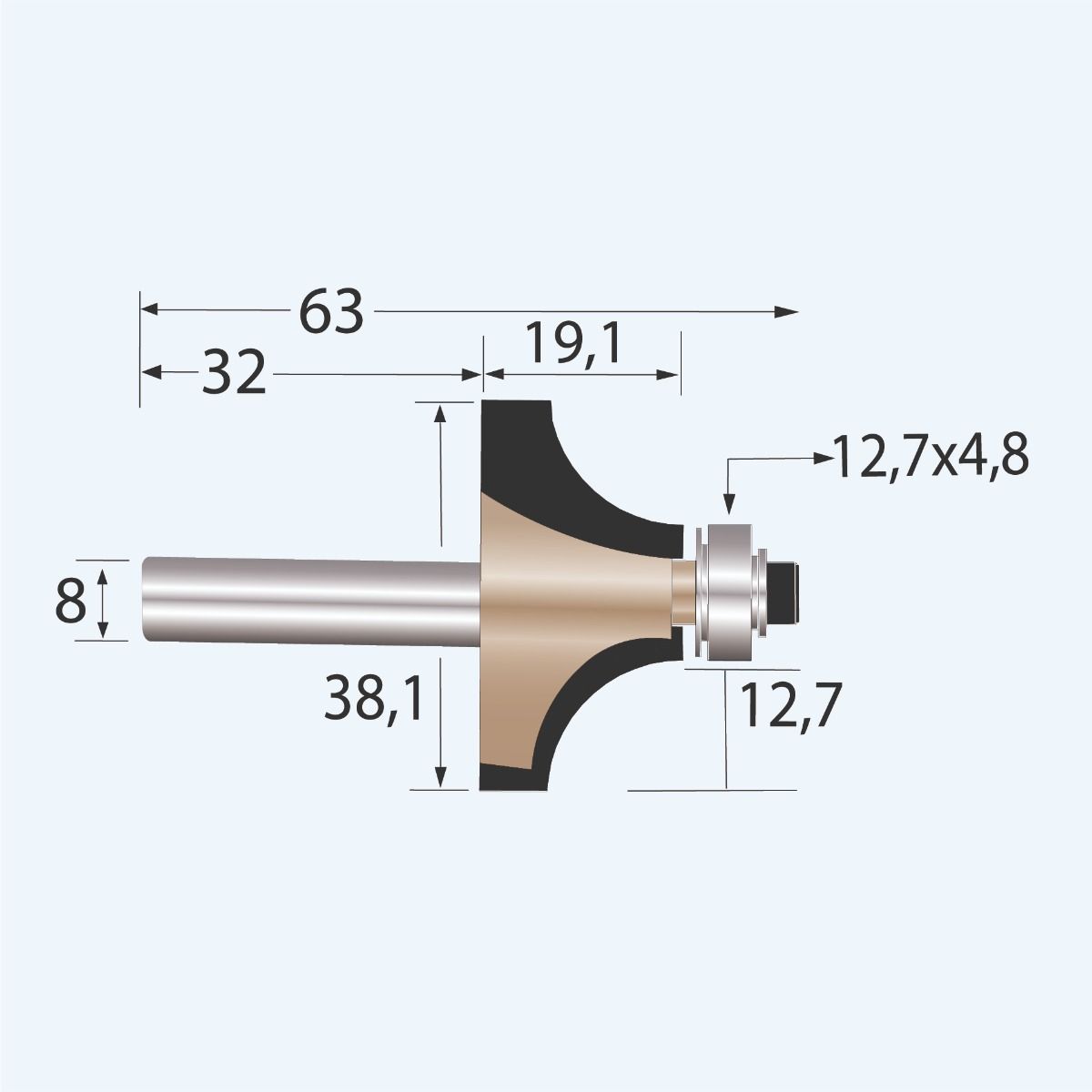HM afrondfrees Industrial R=12,7 mm