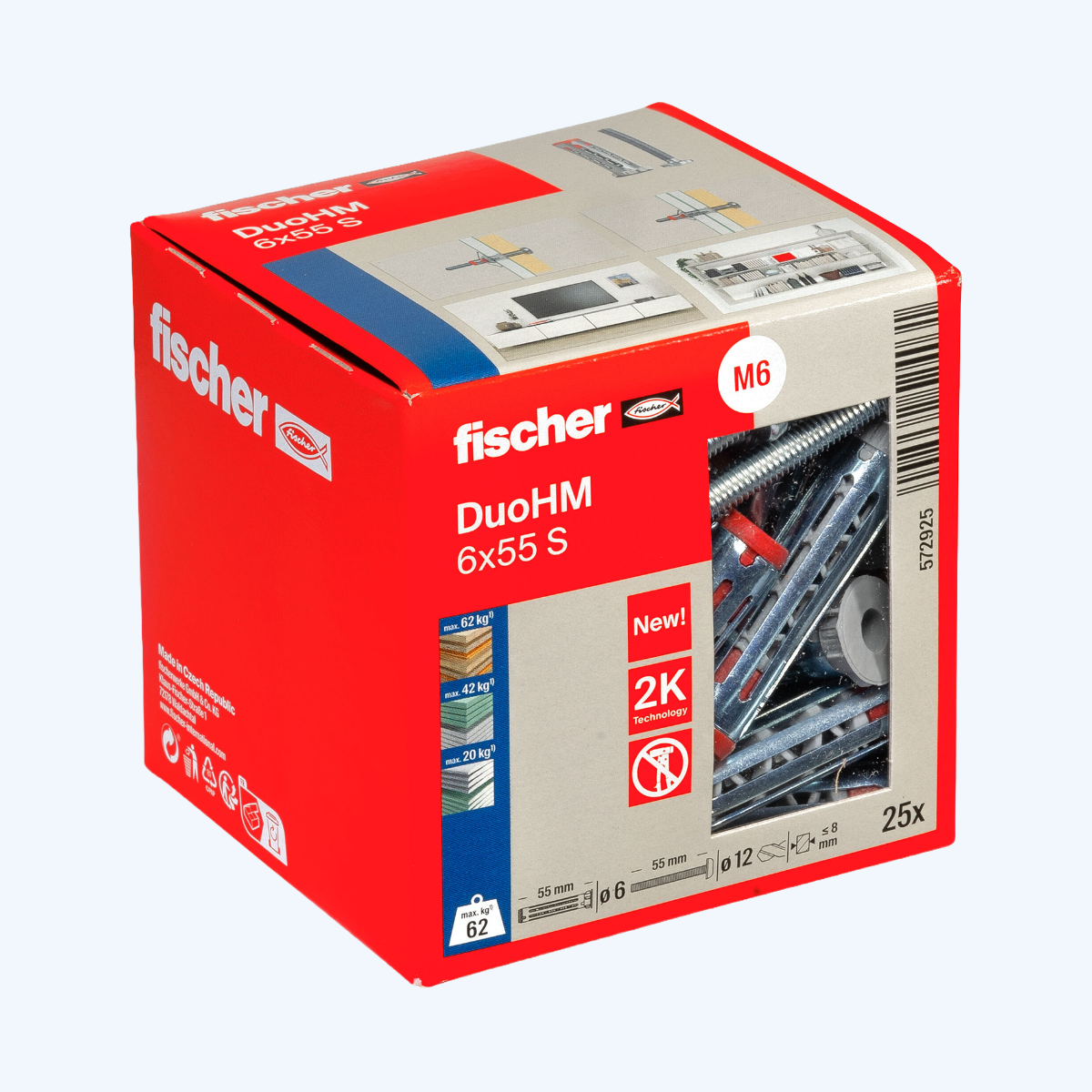 25 st fischer Hollewandplug DuoHM 6 x 55 S PH TX, Bolkopbout, TX-opname