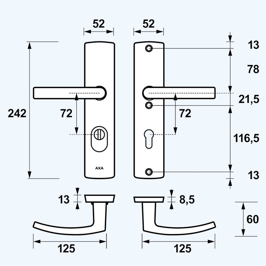 AXA Sicherheitsbeschlag PC72 SKG*** mit Kernziehschutz Aluminium (Drücker) AXA Sicherheitsbeschlag PC72 SKG*** mit Kernziehschutz Aluminium (Drücker)