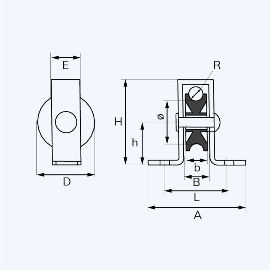 Staande katrol 25 mm open behuizing verzinkt Staande katrol 25 mm open behuizing verzinkt
