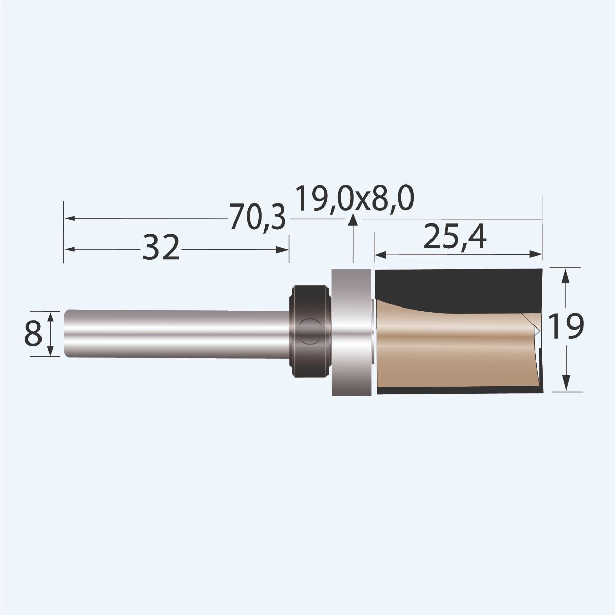 HM kantenfrees Industrial 19 x 25,4 mm met bovenlager