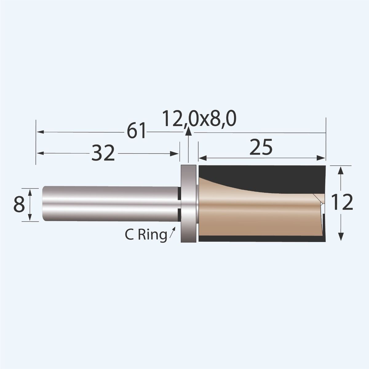 HM kantenfrees Industrial 12,7 x 25 mm met bovenlager HM kantenfrees Industrial 12,7 x 25 mm met bovenlager