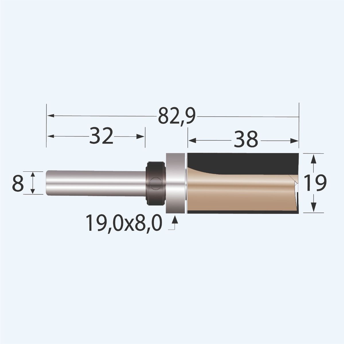 HM kantenfrees Industrial 19 x 38 mm met bovenlager