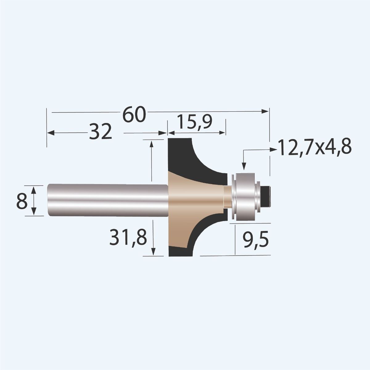 HM afrondfrees Industrial R=9,5 mm