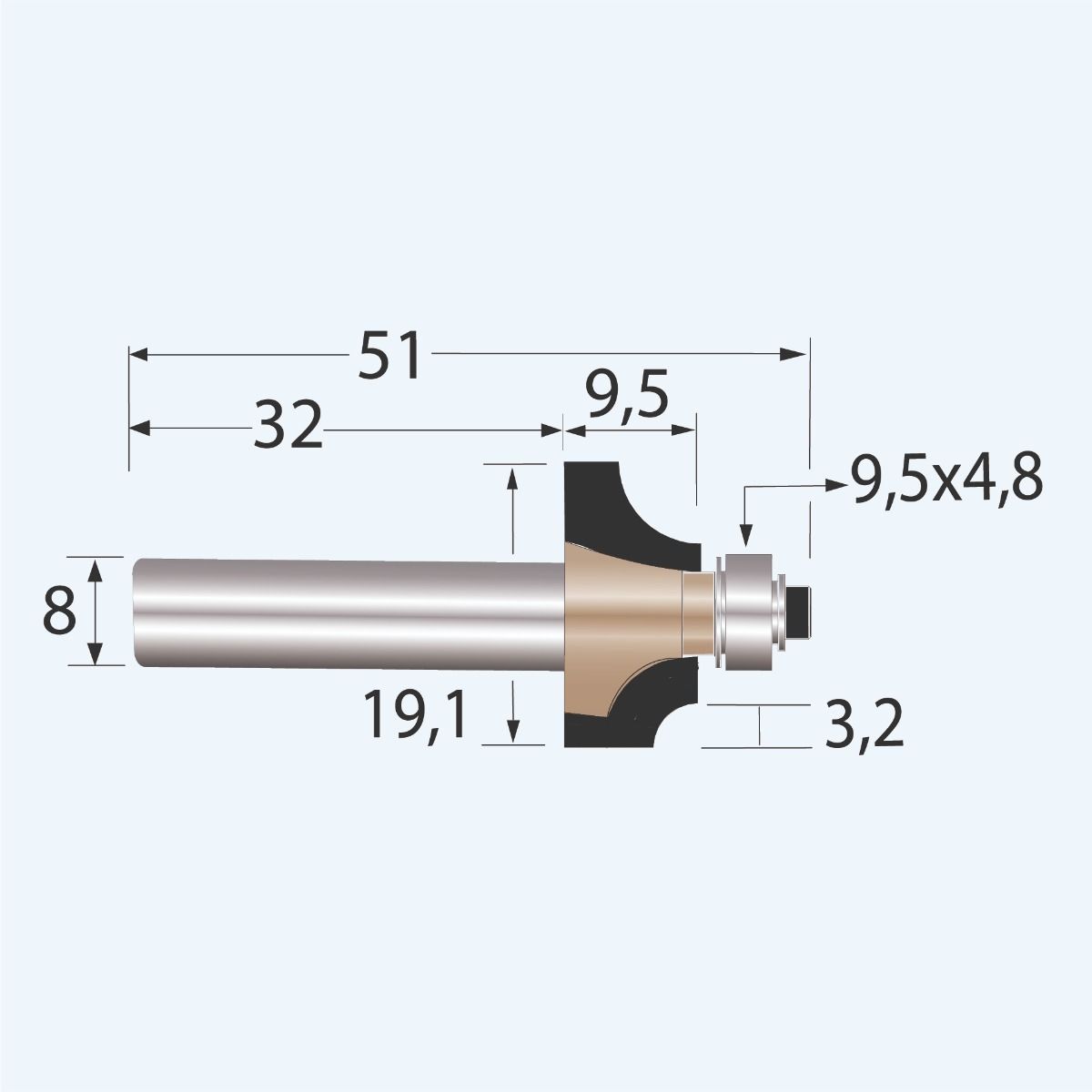 HM kwartrondfrees Industrial R=3,2 mm HM kwartrondfrees Industrial R=3,2 mm
