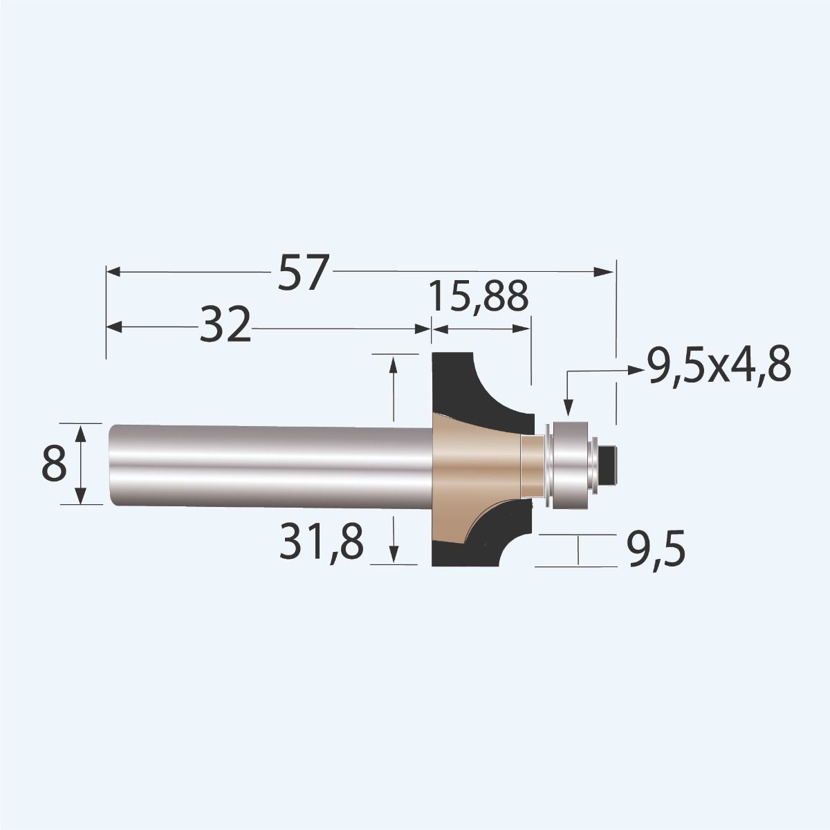 HM kwartrondfrees Industrial R=9,5 mm