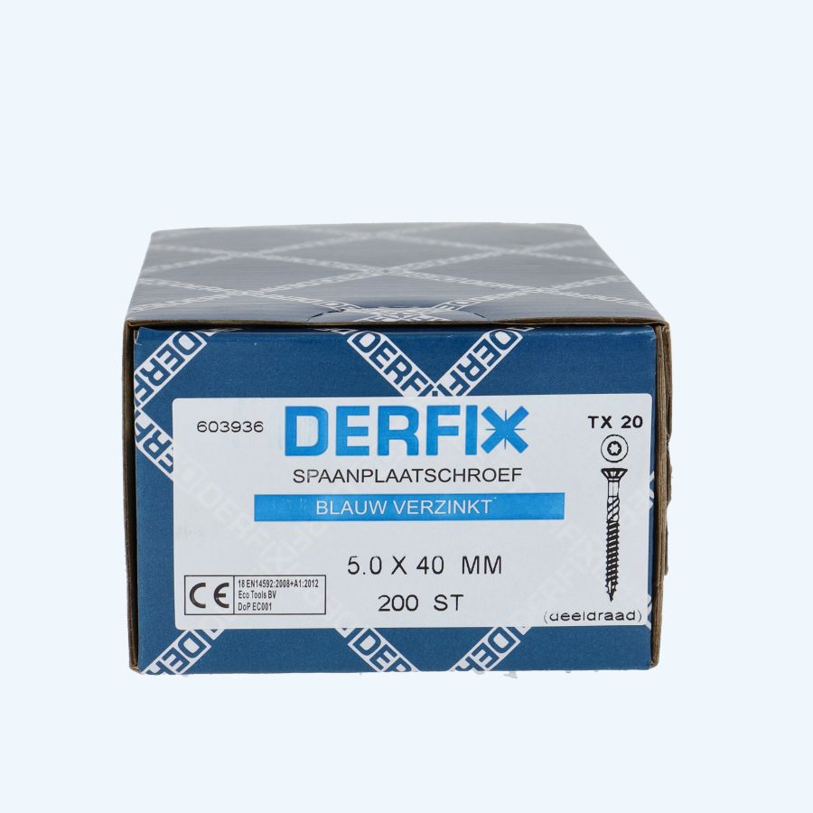 200 stuks verzinkte spaanplaatschroef 5,0 x 40 mm Torx (deeldraad)