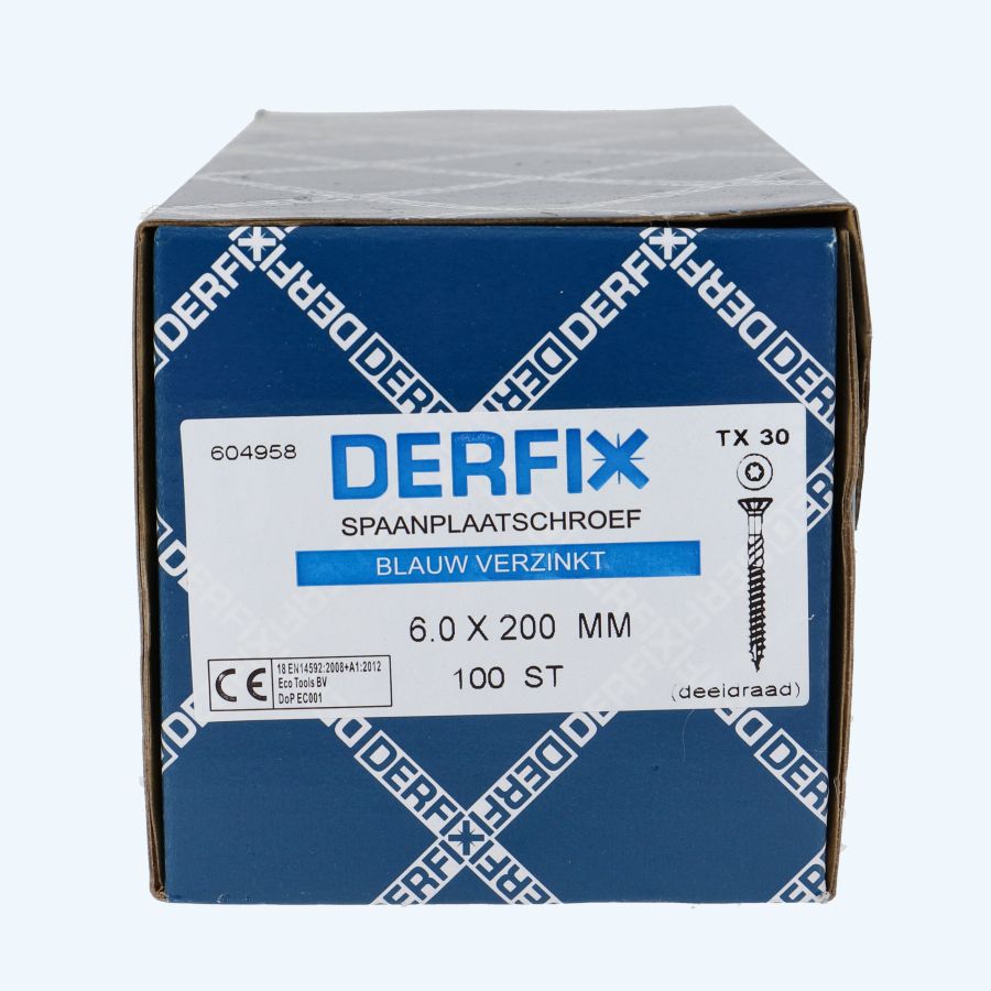 100 stuks verzinkte spaanplaatschroef 6,0 x 200 mm Torx (deeldraad)