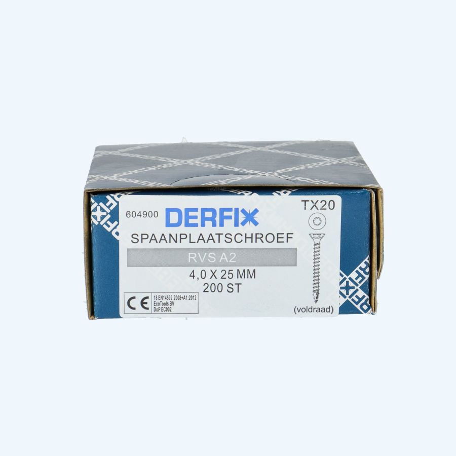 200 stuks RVS A2 spaanplaatschroeven 4,0 x 25 mm Torx