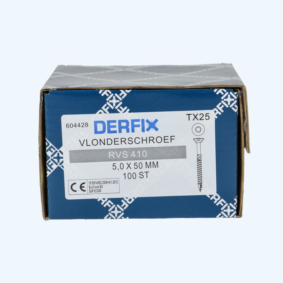 100 stuks RVS 410 vlonderschroeven 5,0 x 50 mm