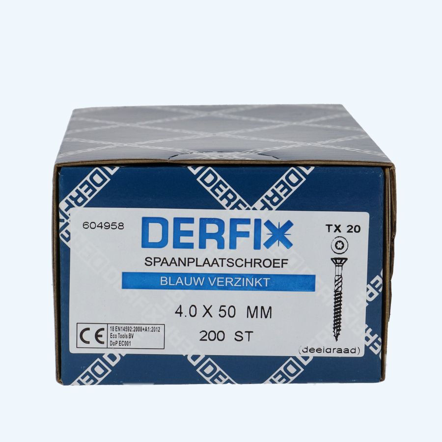 200 stuks verzinkte spaanplaatschroef 4,0 x 50 mm Torx (deeldraad)