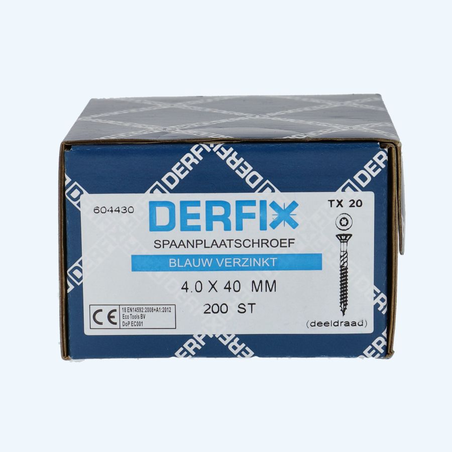 200 stuks verzinkte spaanplaatschroef 4,0 x 40 mm Torx (deeldraad)