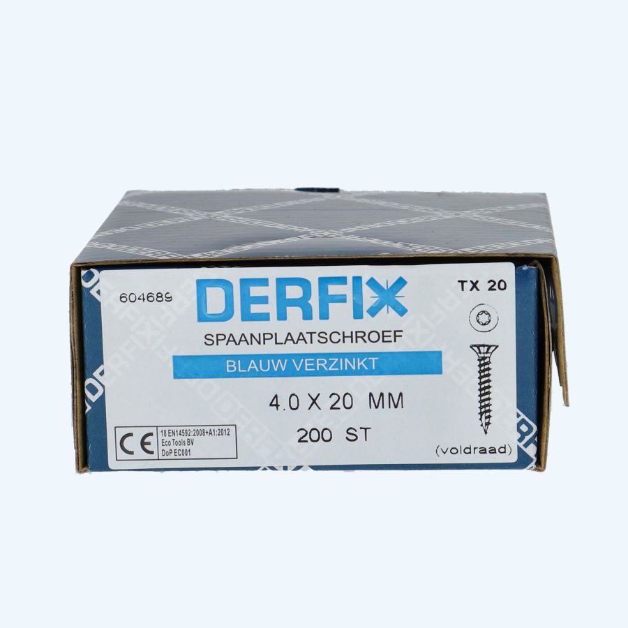 200 stuks verzinkte spaanplaatschroef 4,0 x 20 mm Torx (voldraad)