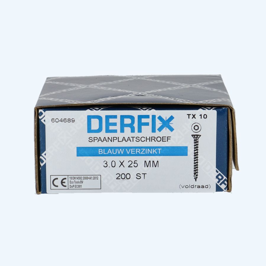 200 stuks verzinkte spaanplaatschroef 3,0 x 25 mm Torx (voldraad)