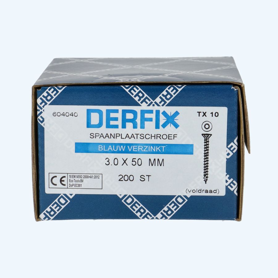 200 stuks verzinkte spaanplaatschroef 3,0 x 50 mm Torx (voldraad)
