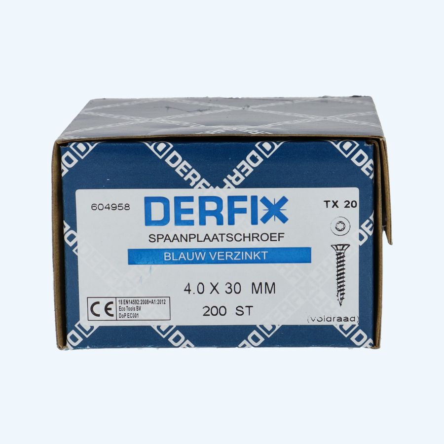 200 stuks verzinkte spaanplaatschroef 4,0 x 30 mm Torx (voldraad)