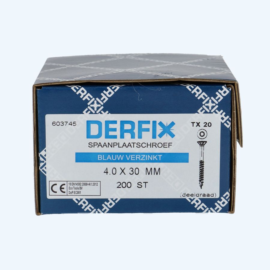 200 stuks verzinkte spaanplaatschroef 4,0 x 30 mm Torx (deeldraad)