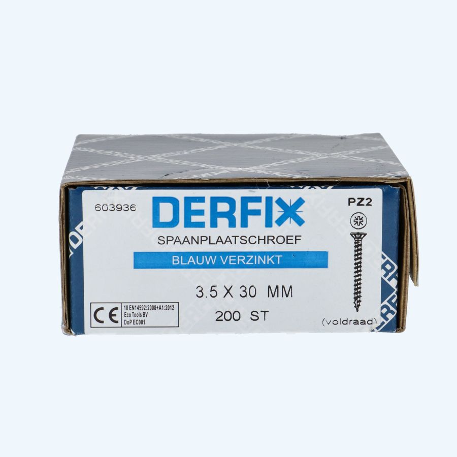 200 stuks spaanplaatschroef 3,5 x 30 mm / PZ2 / voldraad