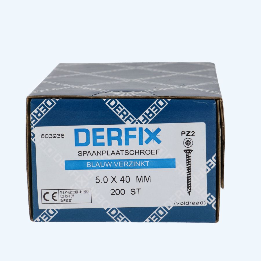 200 stuks spaanplaatschroef 5,0 x 40 mm / PZ2 / voldraad