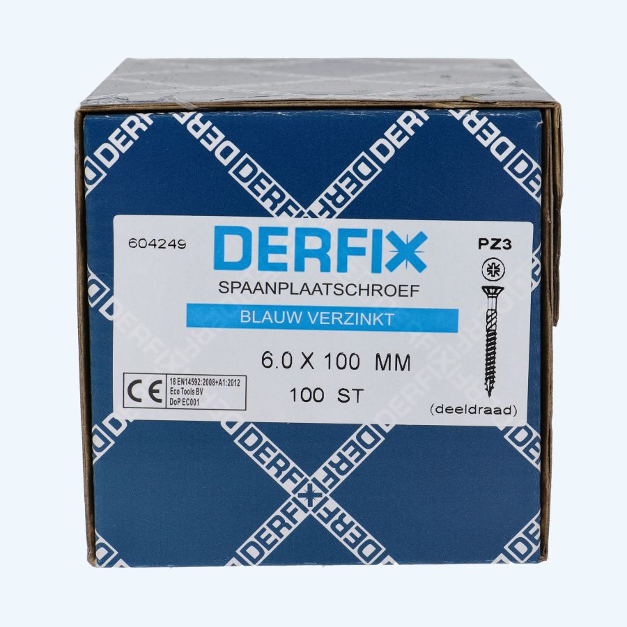 100 stuks spaanplaatschroef 6,0 x 100 mm / PZ3 / deeldraad