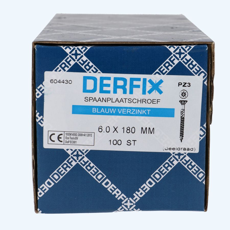 100 stuks spaanplaatschroef 6,0 x 180 mm / PZ3 / deeldraad