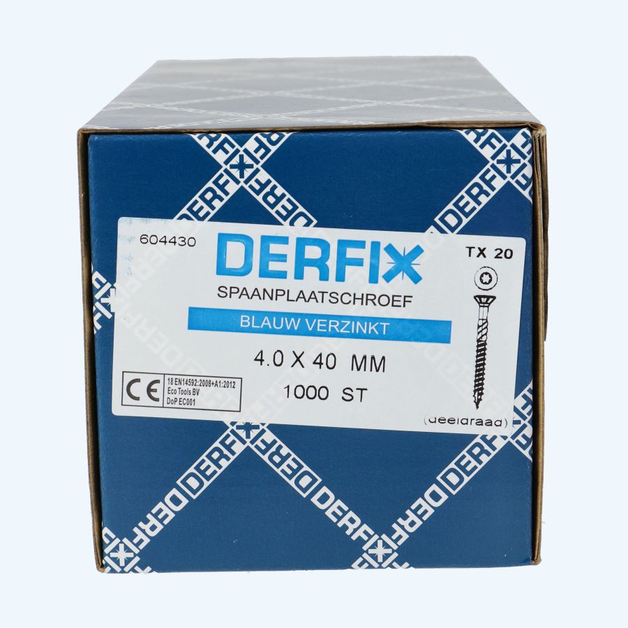 1000 stuks verzinkte spaanplaatschroef 4,0 x 40 mm Torx (deeldraad)