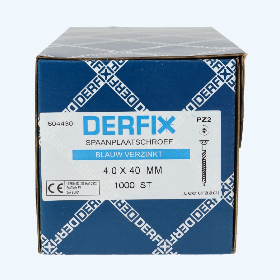 1000 st spaanplaatschroef 4,0 x 40 mm / PZ2 / deeldraad