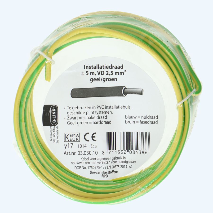 Installatiedraad 2,5mm² geel/groen 5 meter