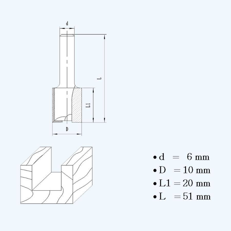 HM Nutfräser 10 mm / 6 mm Schaft