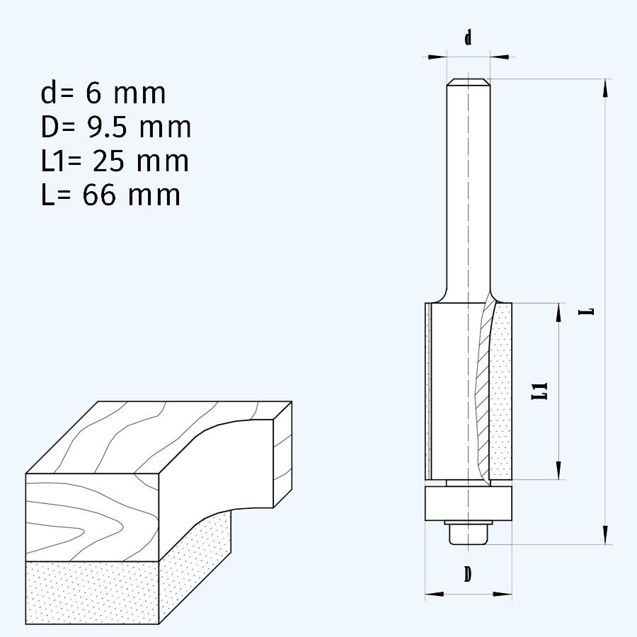 HM Kantenfräser 9,5 x 25 mm / 6 mm Schaft