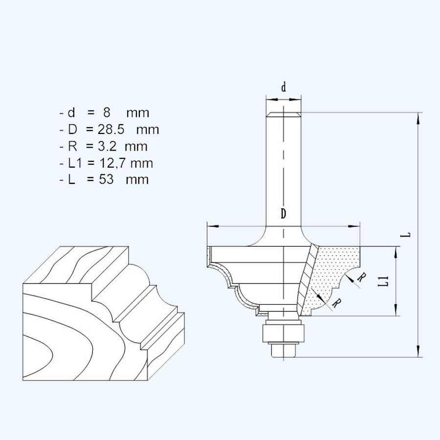 HM klassische Profilfräser 28,5 mm mit kleinem Lager