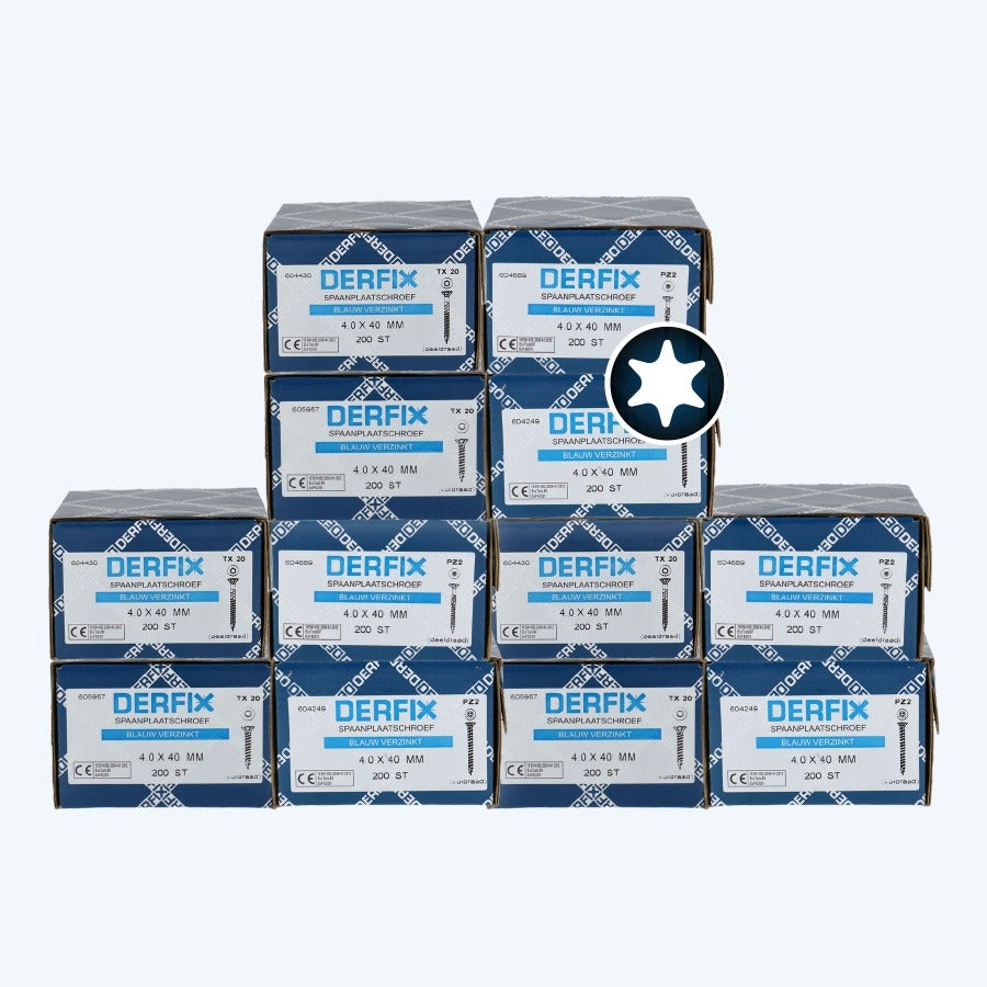 Überkarton Spanplattenschrauben 4,0 x 40 mm Torx Teilgewinde (36 x 200 Stück)