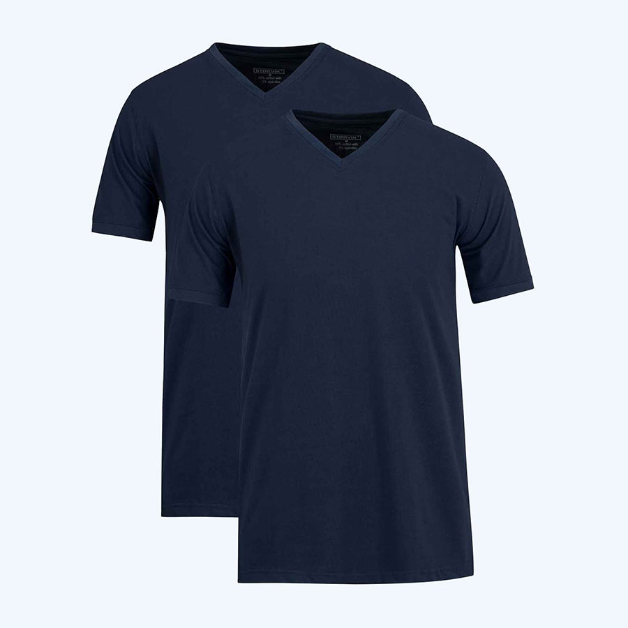 2 stuks t-shirt Bart met v-hals donkerblauw
