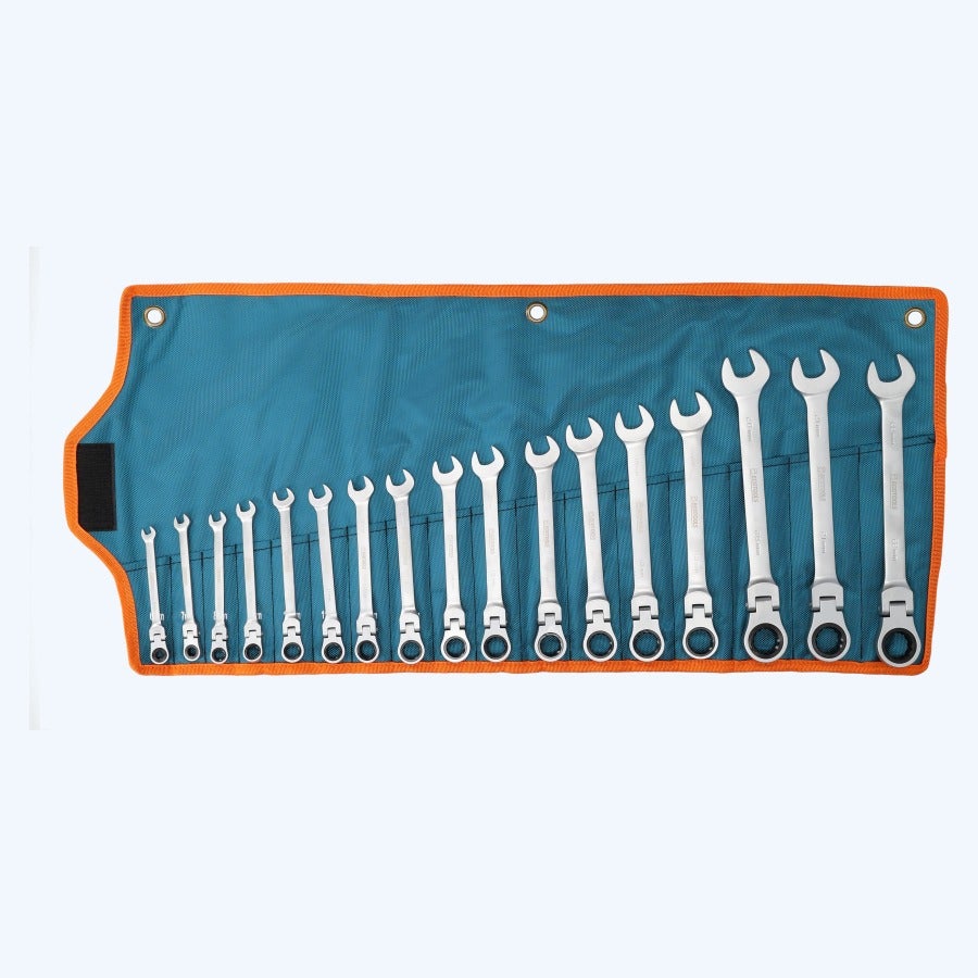 17-delige ringratel-steeksleutelset met kantelbare kop 17-delige ringratel-steeksleutelset met kantelbare kop