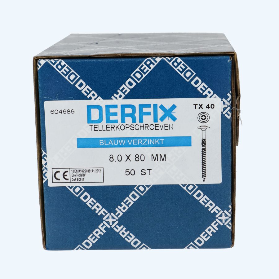 50 stuks Derfix tellerkopschroeven 8 x 80 mm 50 stuks Derfix tellerkopschroeven 8 x 80 mm