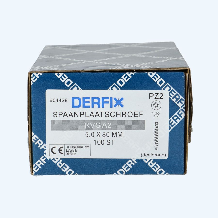 100 stuks RVS A2 spaanplaatschroeven 5,0 x 80 mm POZ (deeldraad) 100 stuks RVS A2 spaanplaatschroeven 5,0 x 80 mm POZ (deeldraad)