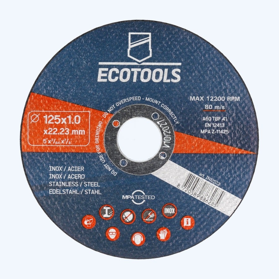 Doorslijpschijf voor INOX 125 x 1,0 x 22,23 mm (EcoTools) Doorslijpschijf voor INOX 125 x 1,0 x 22,23 mm (EcoTools)