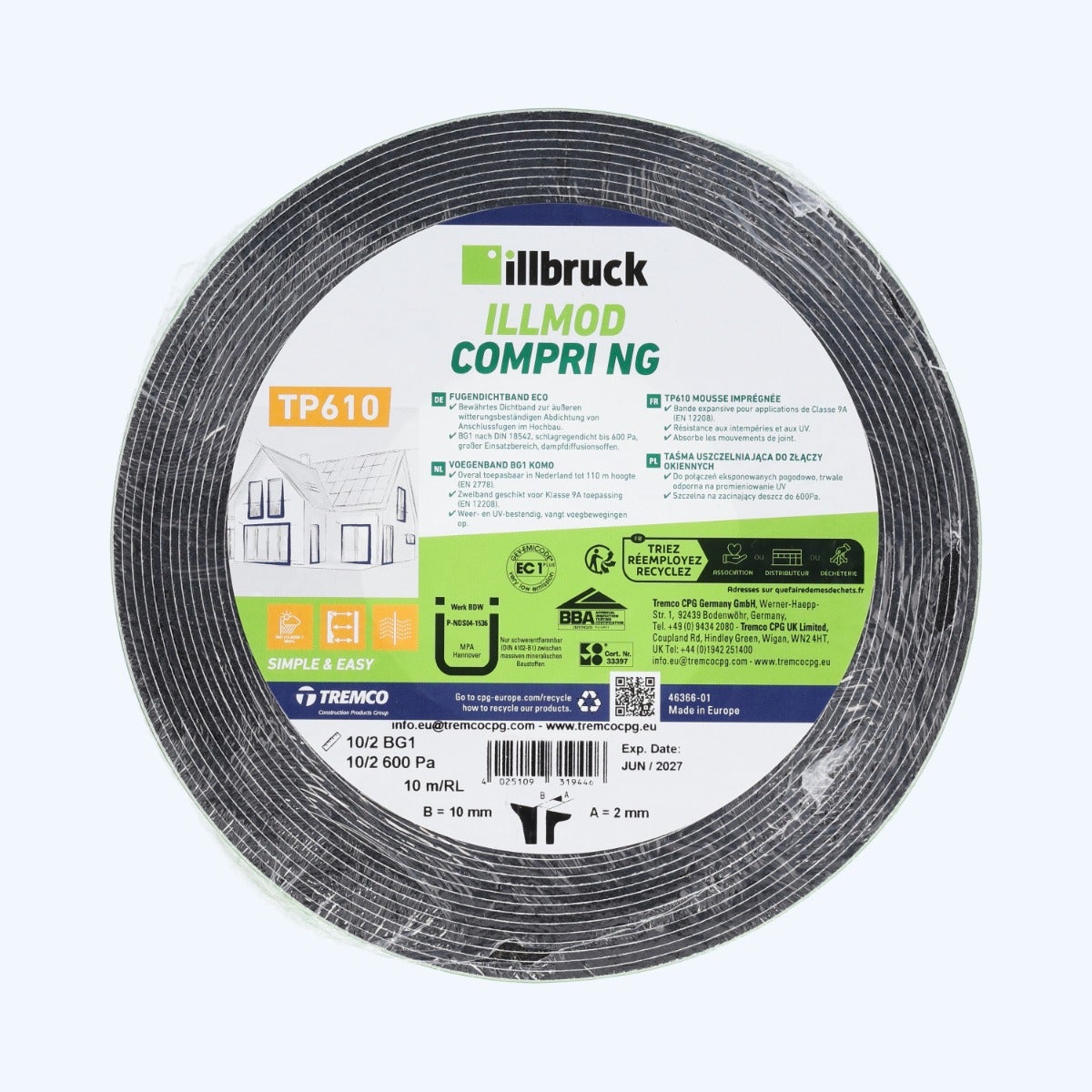 illbruck TP610 Kompriband 10 mm / Fuge 2 mm x 10 Meter illbruck TP610 Kompriband 10 mm / Fuge 2 mm x 10 Meter