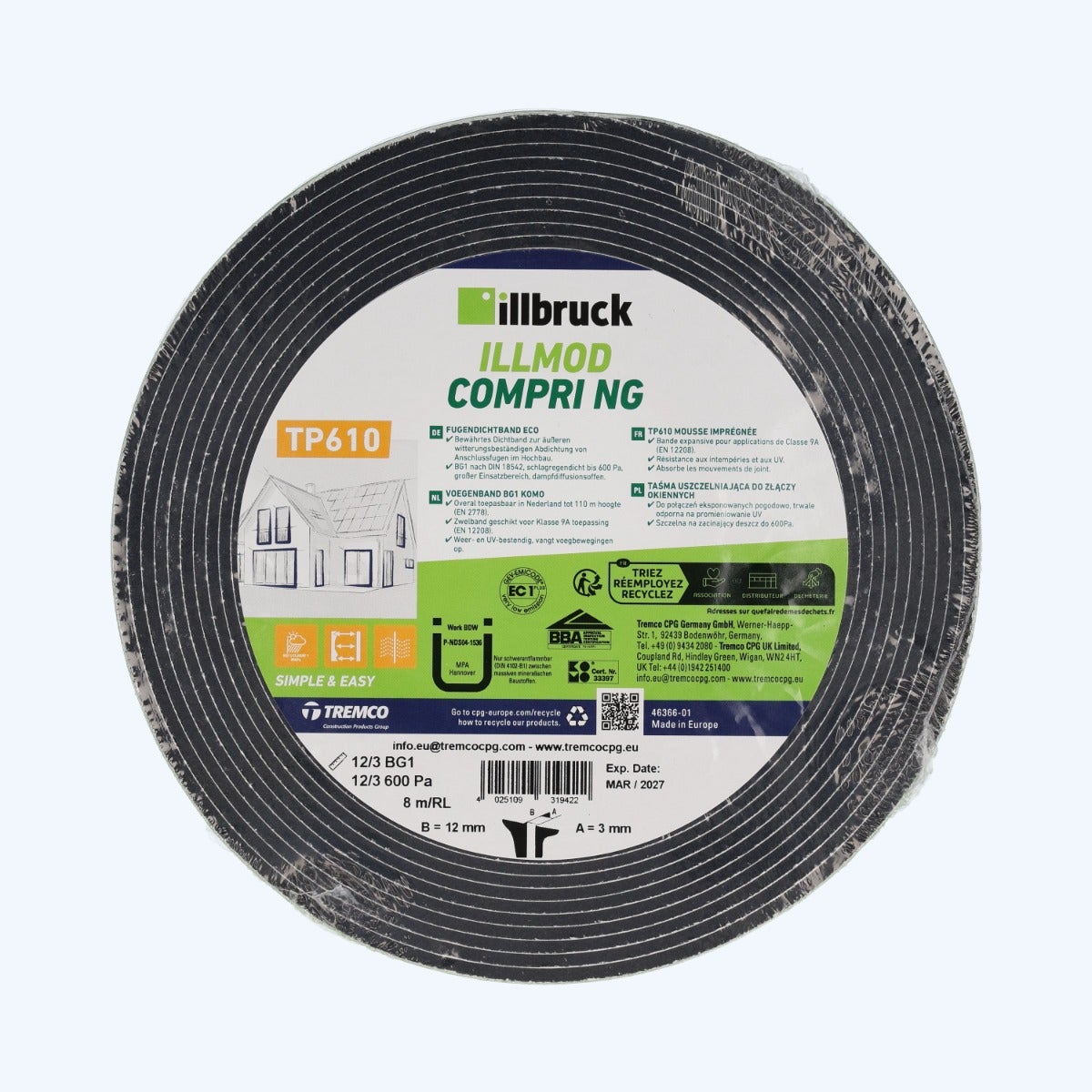 illbruck TP610 Kompriband 12 mm / Fuge 3 mm x 8 Meter illbruck TP610 Kompriband 12 mm / Fuge 3 mm x 8 Meter