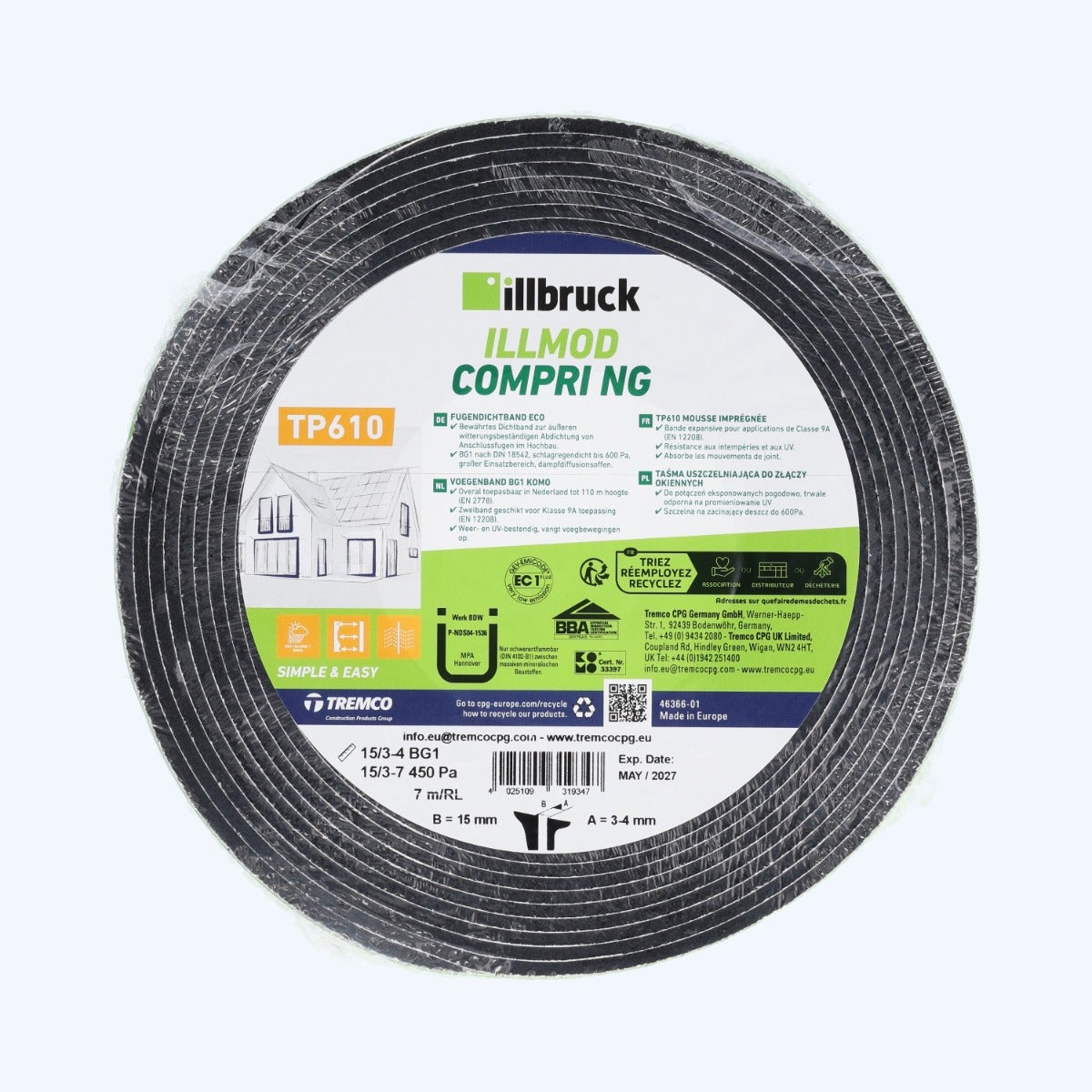 illbruck TP610 Kompriband 15 mm / Fuge 3-4 mm x 7 Meter illbruck TP610 Kompriband 15 mm / Fuge 3-4 mm x 7 Meter