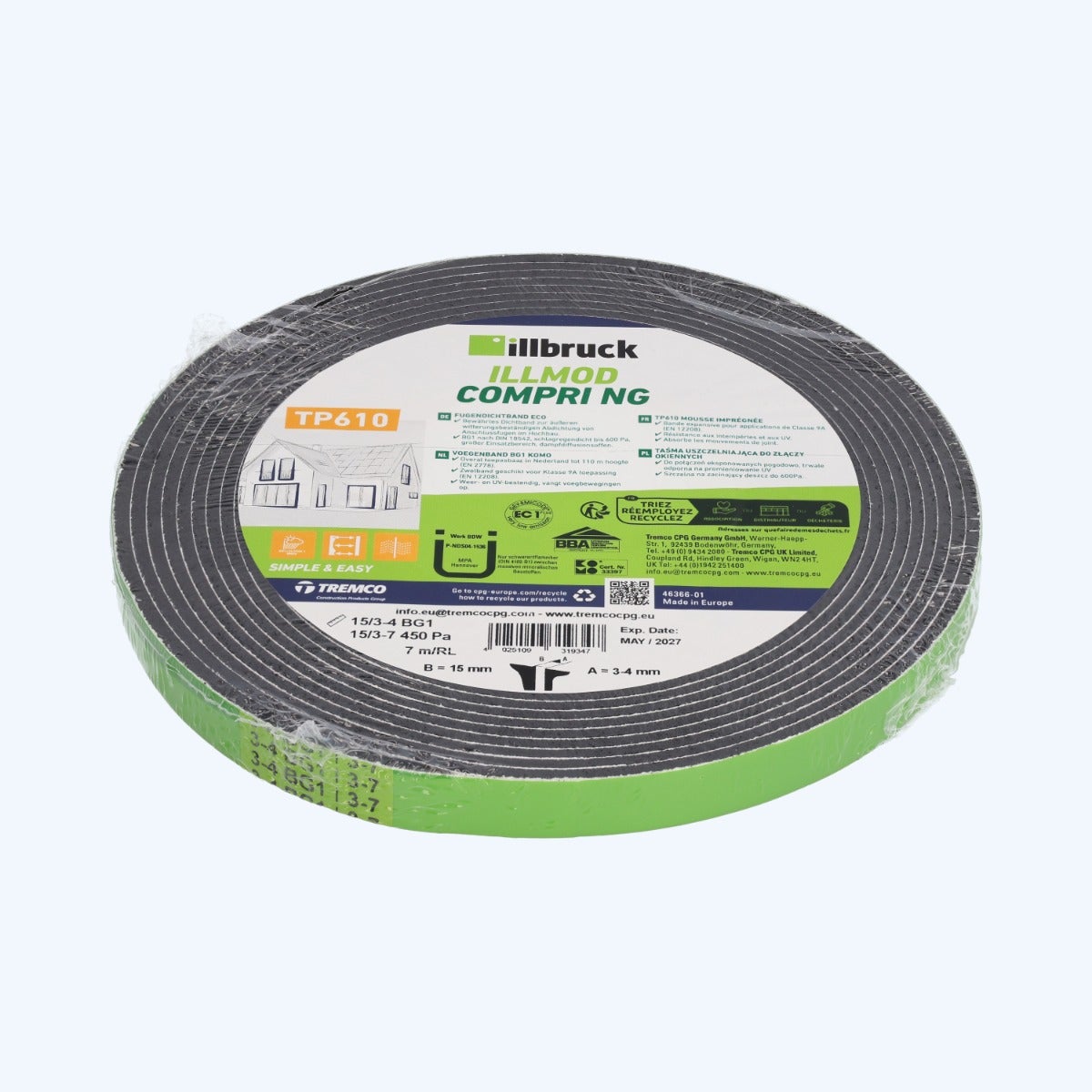 illbruck TP610 Kompriband 15 mm / Fuge 3-4 mm x 7 Meter illbruck TP610 Kompriband 15 mm / Fuge 3-4 mm x 7 Meter