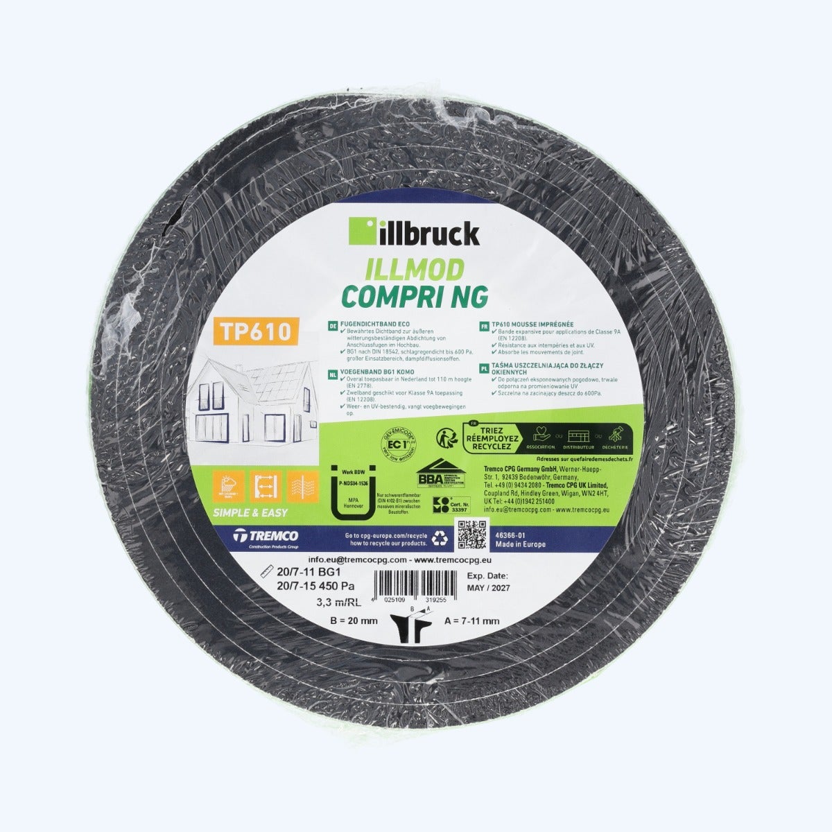 illbruck TP610 Kompriband 20 mm / Fuge 7-11 mm x 3,3 Meter illbruck TP610 Kompriband 20 mm / Fuge 7-11 mm x 3,3 Meter