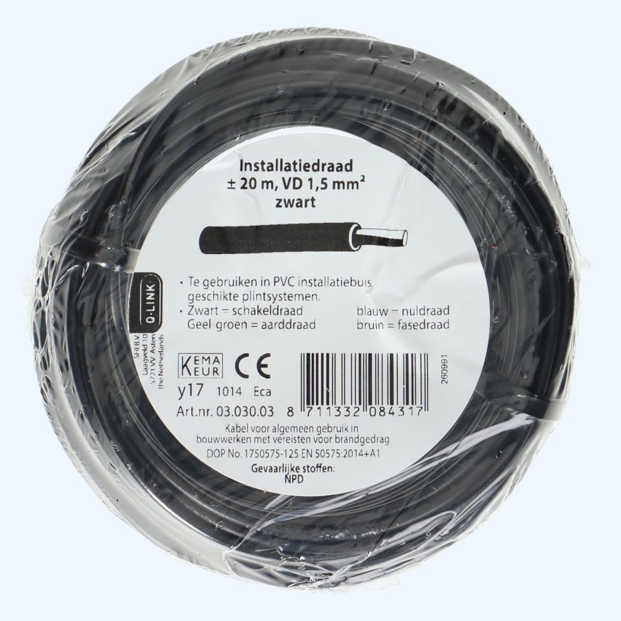 Installatiedraad 1,5mm² zwart 20 meter Installatiedraad 1,5mm² zwart 20 meter